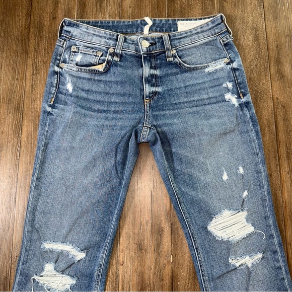 Rag & Bone Dre Low Rise Ankle Slim Boyfriend Jean Distressed blue 24 Raw Hem - Picture 10 of 13